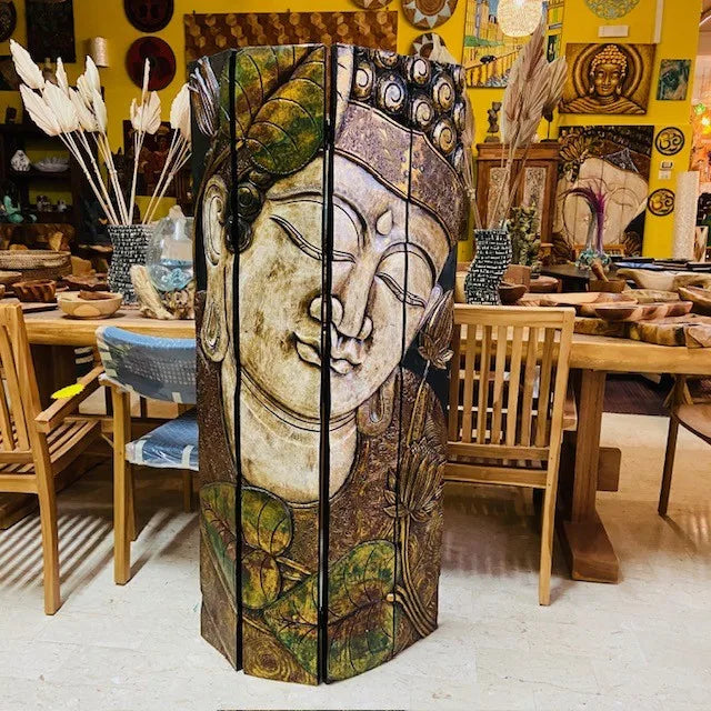 Buddha Separè in legno Quadro Etnico Pieghevole