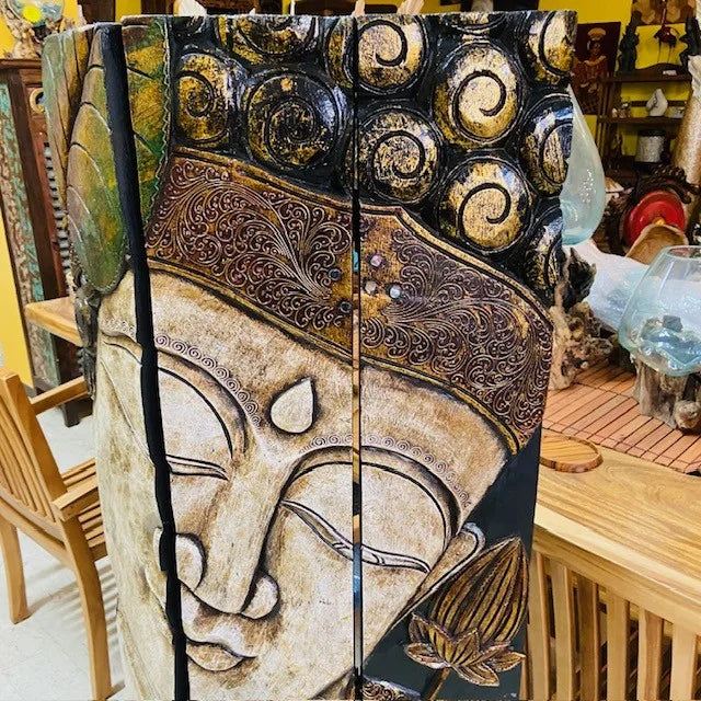 Buddha Separè in legno Quadro Etnico Pieghevole