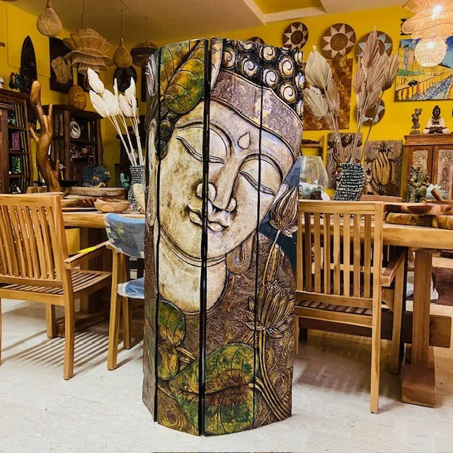 Buddha Separè in legno Quadro Etnico Pieghevole
