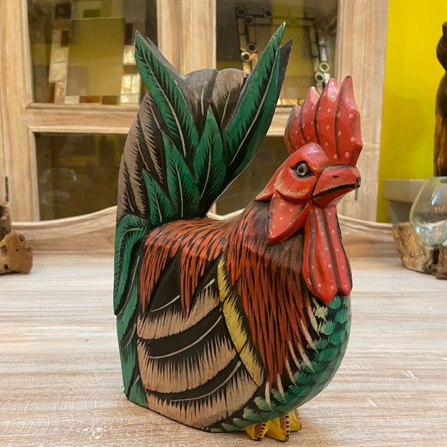 Rooster handcrafted wooden sculpture ethnic furniture