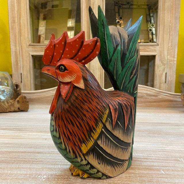 Rooster handcrafted wooden sculpture ethnic furniture