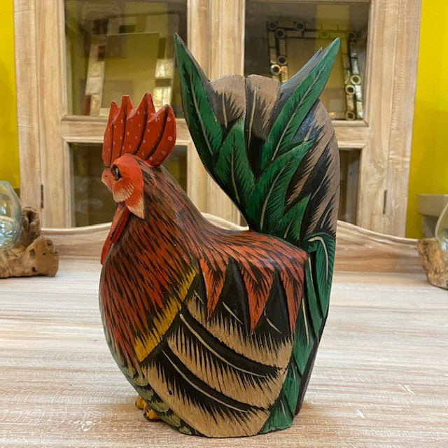 Rooster handcrafted wooden sculpture ethnic furniture
