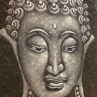 Peinture Bouddha sur toile noir gris argent