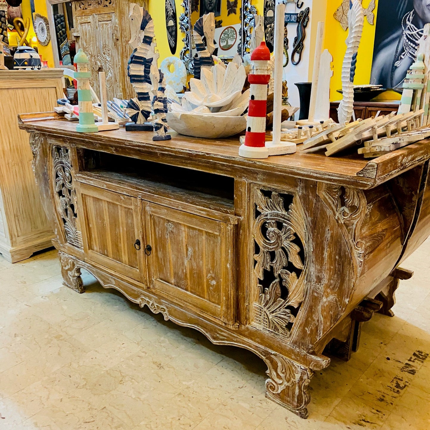 Meuble TV Buffet Meubles Ethnique Teck Shabby Vintage