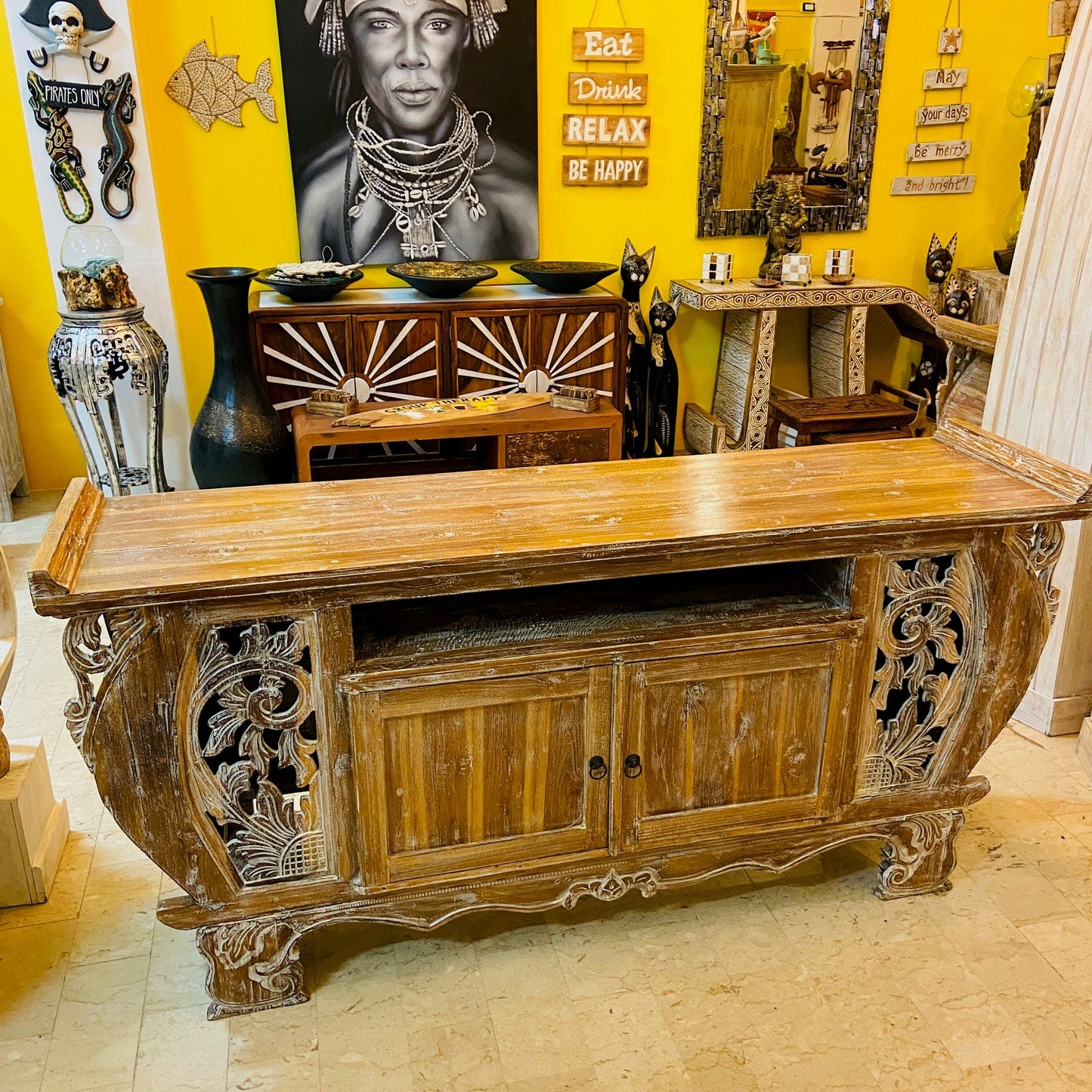 Meuble TV Buffet Meubles Ethnique Teck Shabby Vintage