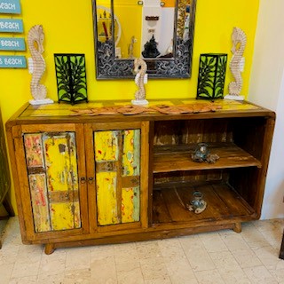Buffet ethnique en teck meuble TV vintage en caisson