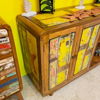 Buffet ethnique en teck meuble TV vintage en caisson