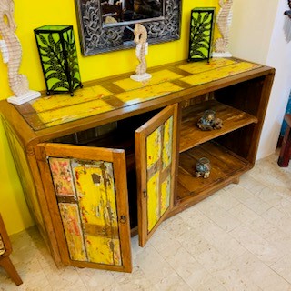 Buffet ethnique en teck meuble TV vintage en caisson