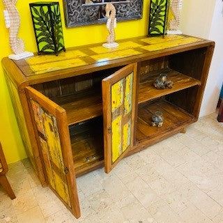 Buffet ethnique en teck meuble TV vintage en caisson