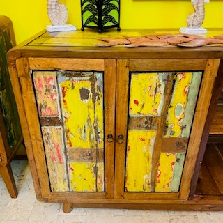 Buffet ethnique en teck meuble TV vintage en caisson