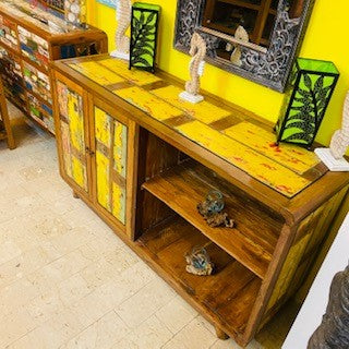 Buffet ethnique en teck meuble TV vintage en caisson
