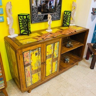 Buffet ethnique en teck meuble TV vintage en caisson