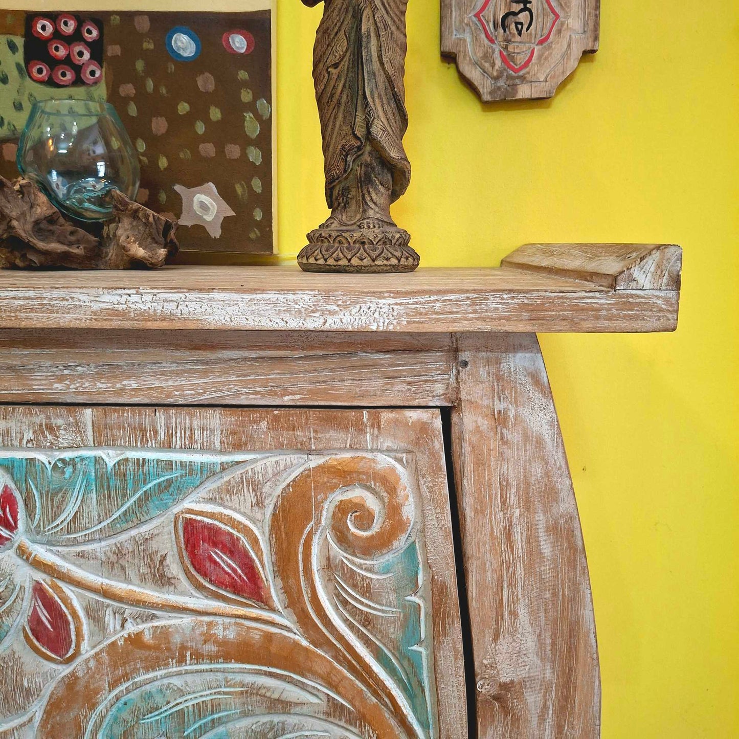Buffet etnico madia intagliata in legno teak shabby chic