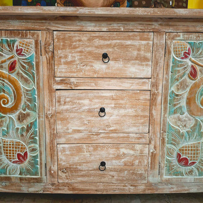 Buffet etnico madia intagliata in legno teak shabby chic