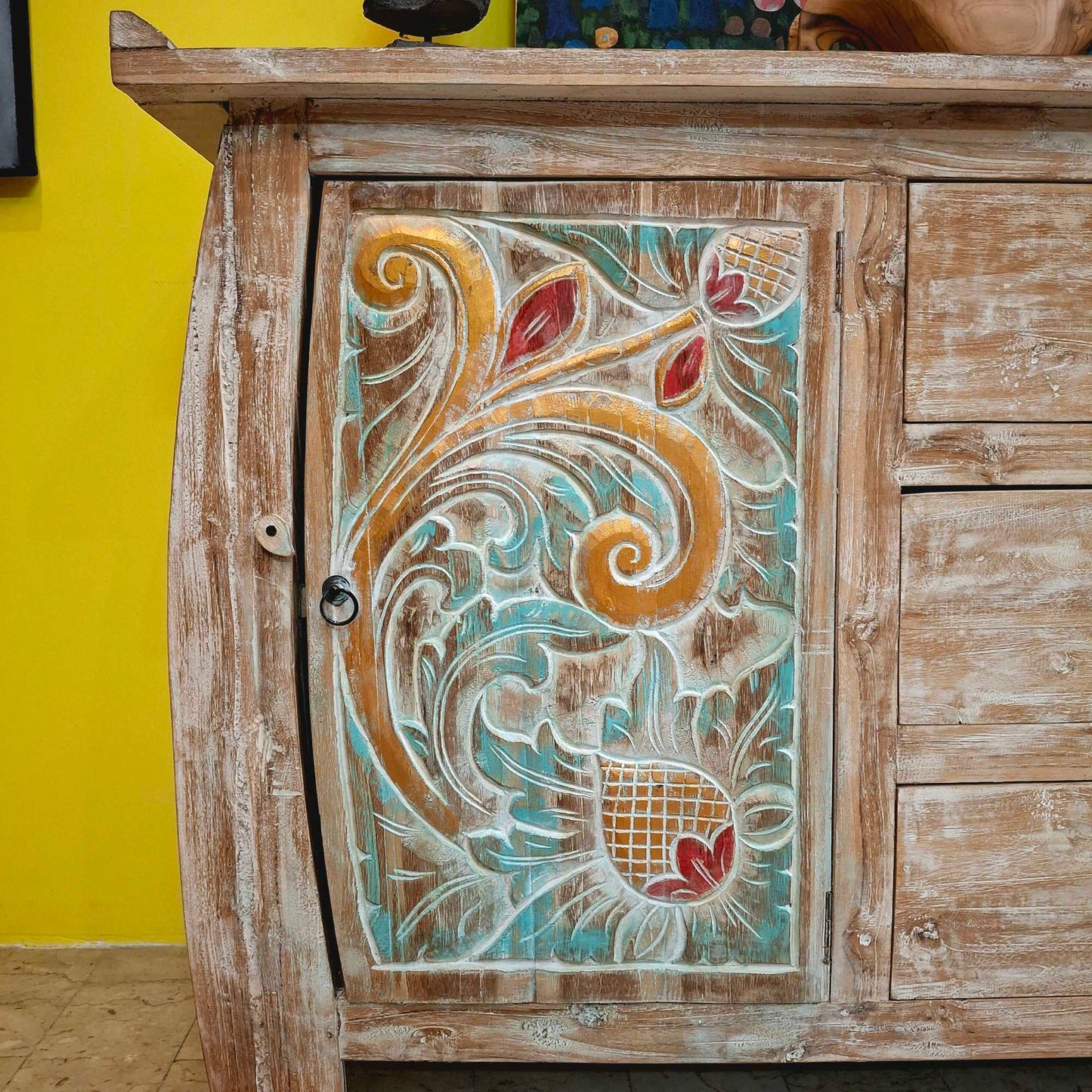 Buffet etnico madia intagliata in legno teak shabby chic