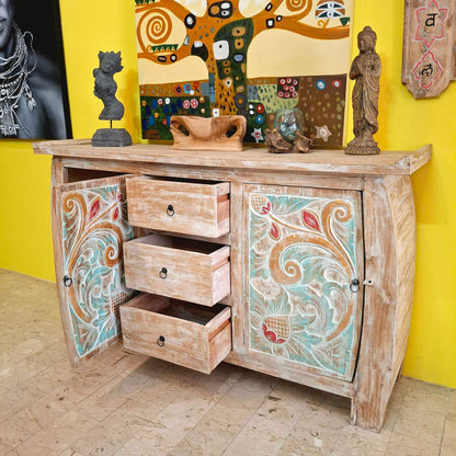 Buffet etnico madia intagliata in legno teak shabby chic