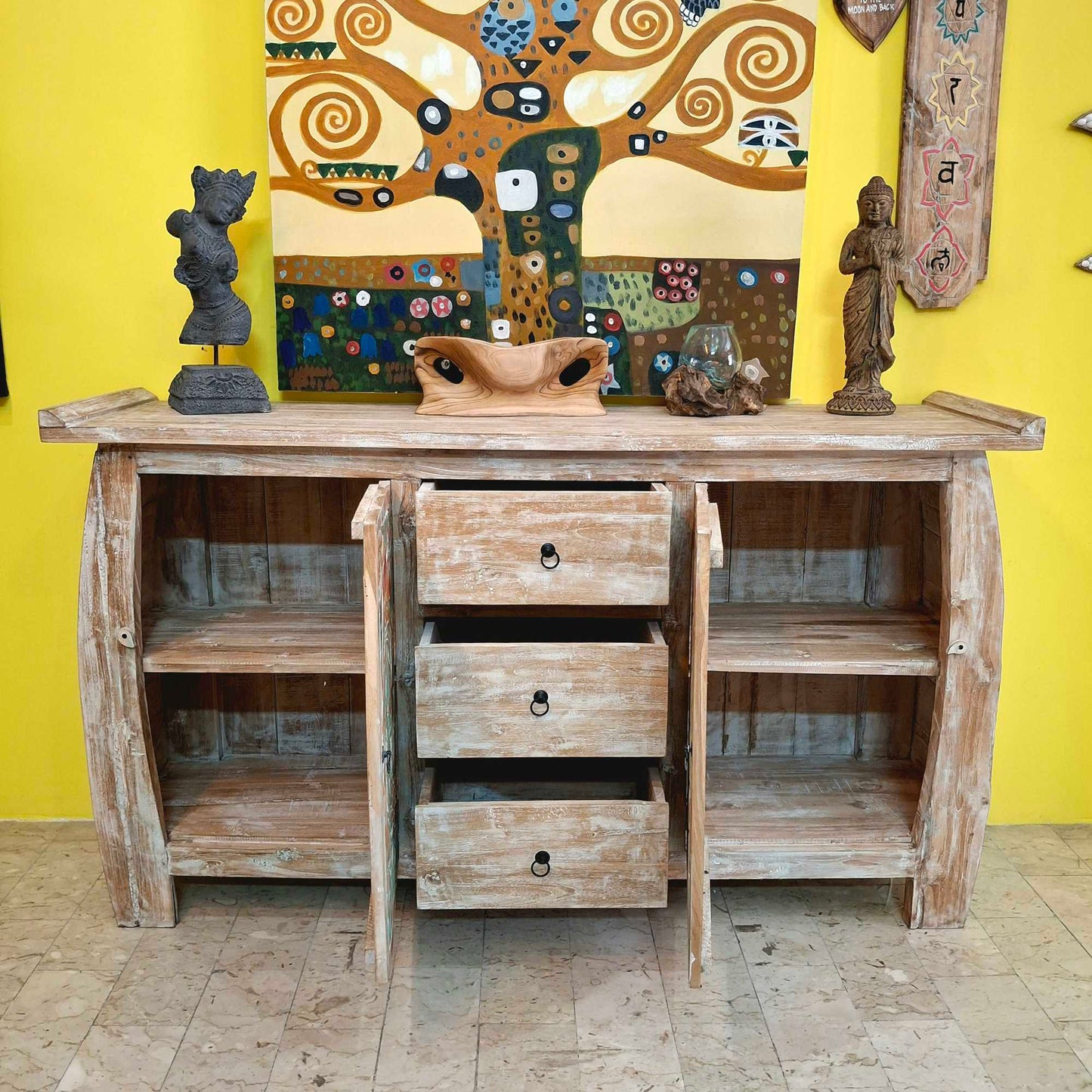 Buffet etnico madia intagliata in legno teak shabby chic