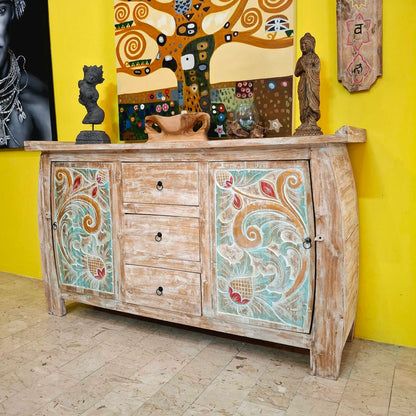 Buffet etnico madia intagliata in legno teak shabby chic