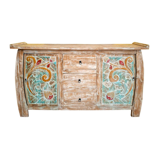 Buffet etnico madia intagliata in legno teak shabby chic