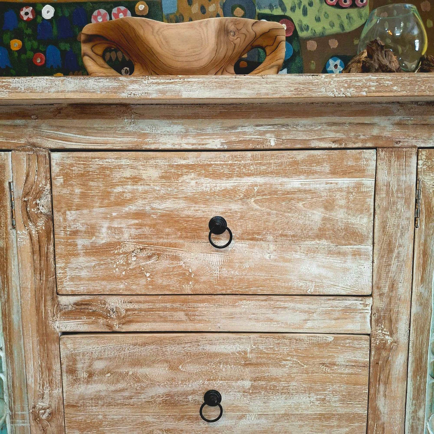 Buffet etnico madia intagliata in legno teak shabby chic