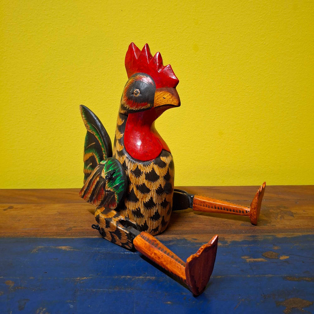 Gallo burattino decorativo statuetta in legno