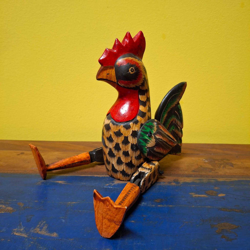 Gallo burattino decorativo statuetta in legno