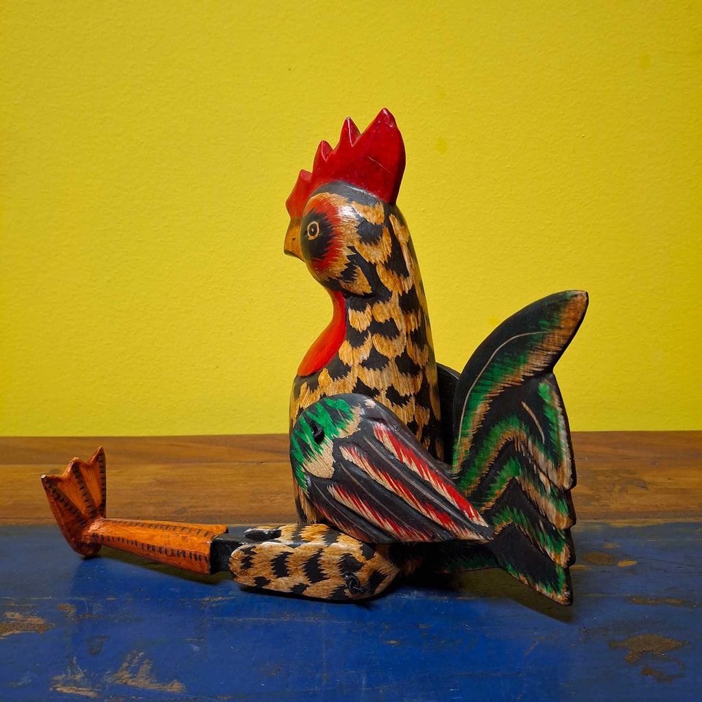 Gallo burattino decorativo statuetta in legno