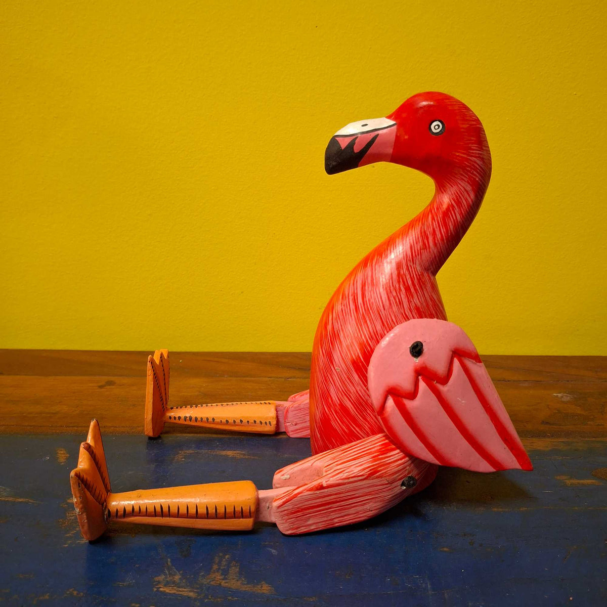 Fenicotteri rosa 3 statuette burattini in legno