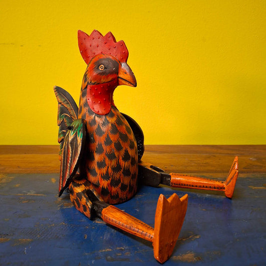 Statuette de marionnette coq ornement en bois