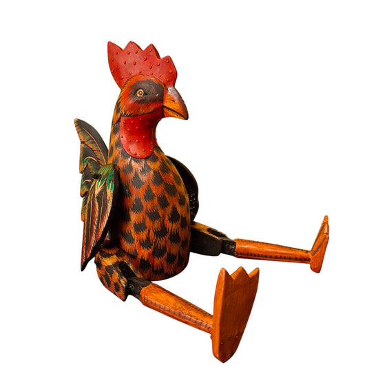 Statuette de marionnette coq ornement en bois
