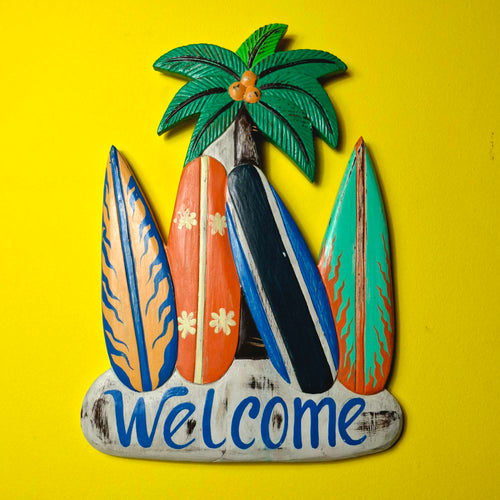 Benvenuti Cartello Welcome legno stile surfista