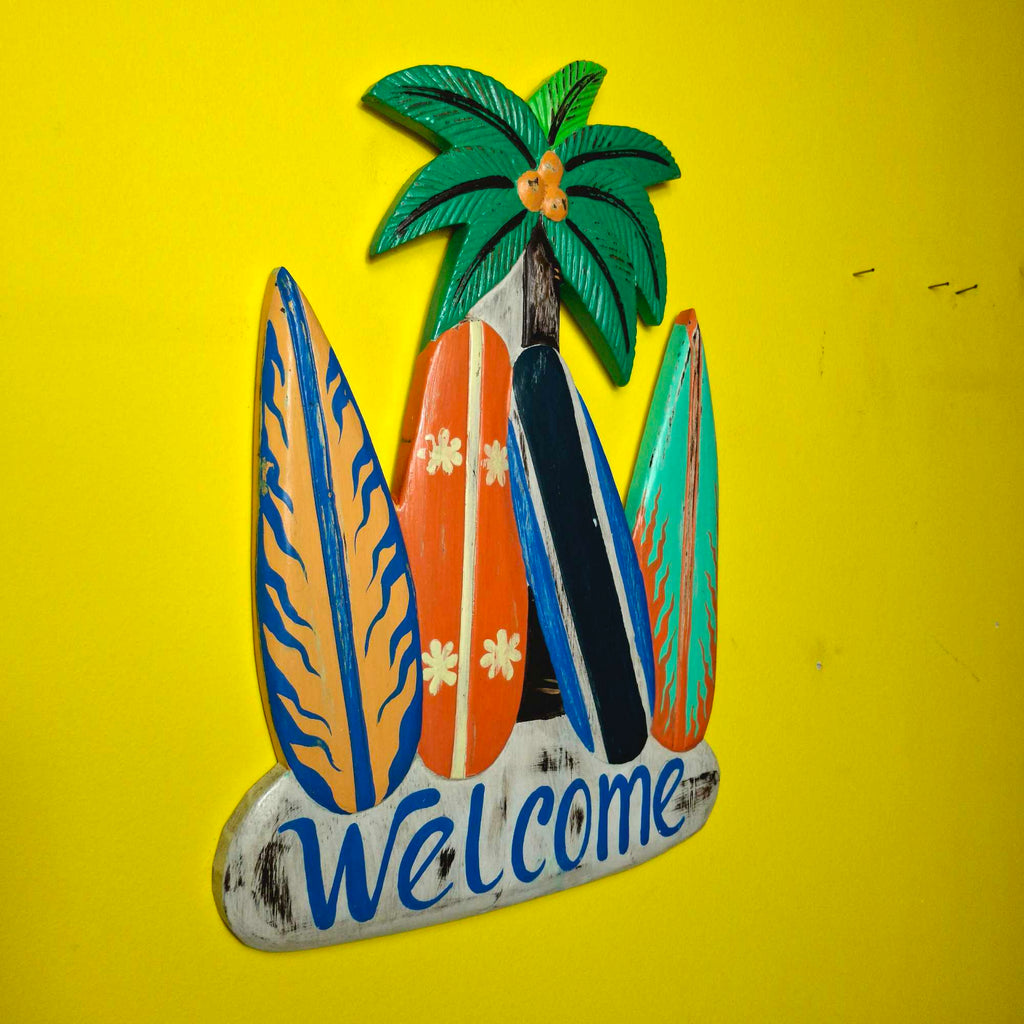 Benvenuti Cartello Welcome legno stile surfista