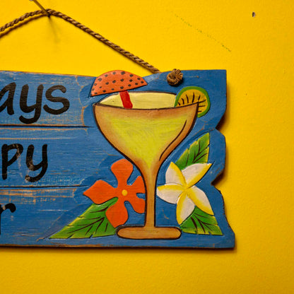 Cartello forma di freccia bar Happy Hour in legno