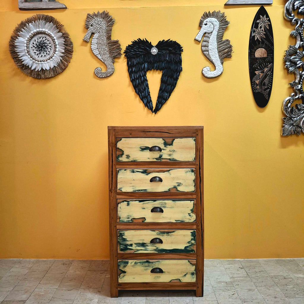 Cassettiera etnica a colonna colorata legno teak