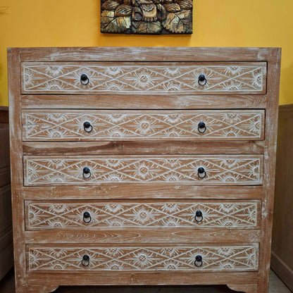 Cassettiera etnica in teak stile shabby chic