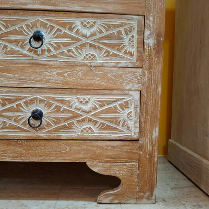 Cassettiera etnica in teak stile shabby chic