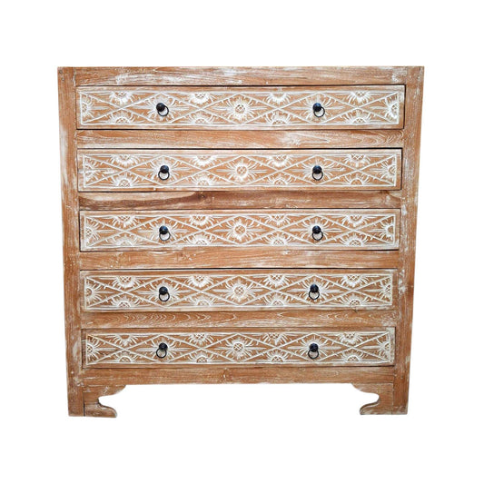 Cassettiera etnica in teak stile shabby chic