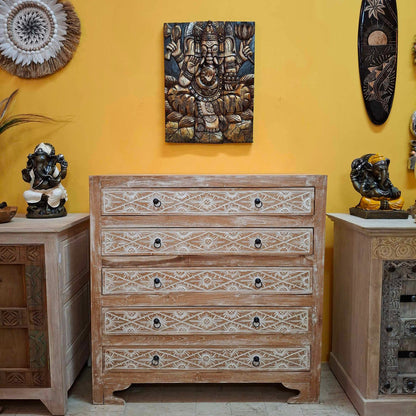 Cassettiera etnica in teak stile shabby chic