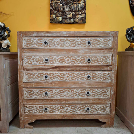 Cassettiera etnica in teak stile shabby chic