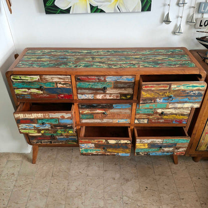 Cassettiera etnica modello scatolato in legno teak