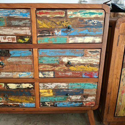 Cassettiera etnica modello scatolato in legno teak