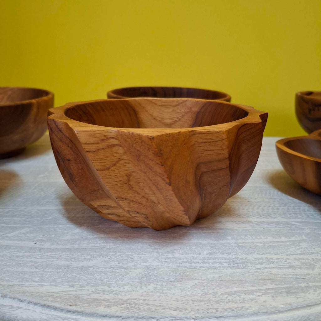 Ciotola svuota tasche porta frutta spirale teak - ETNICBAY