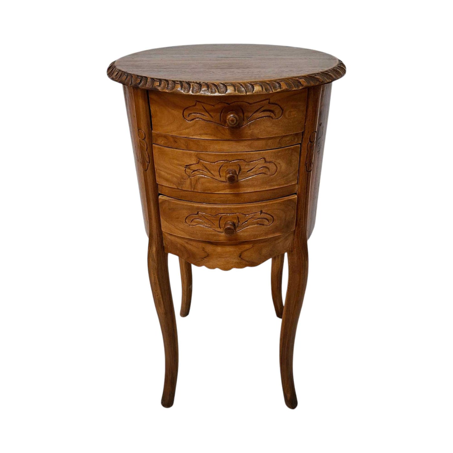 Table de chevet de style Art Nouveau sculptée en bois de teck