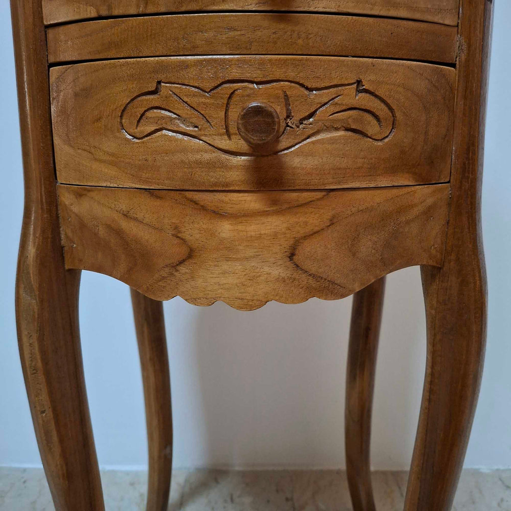 Comodino stile liberty intagliato in legno teak - ETNICBAY