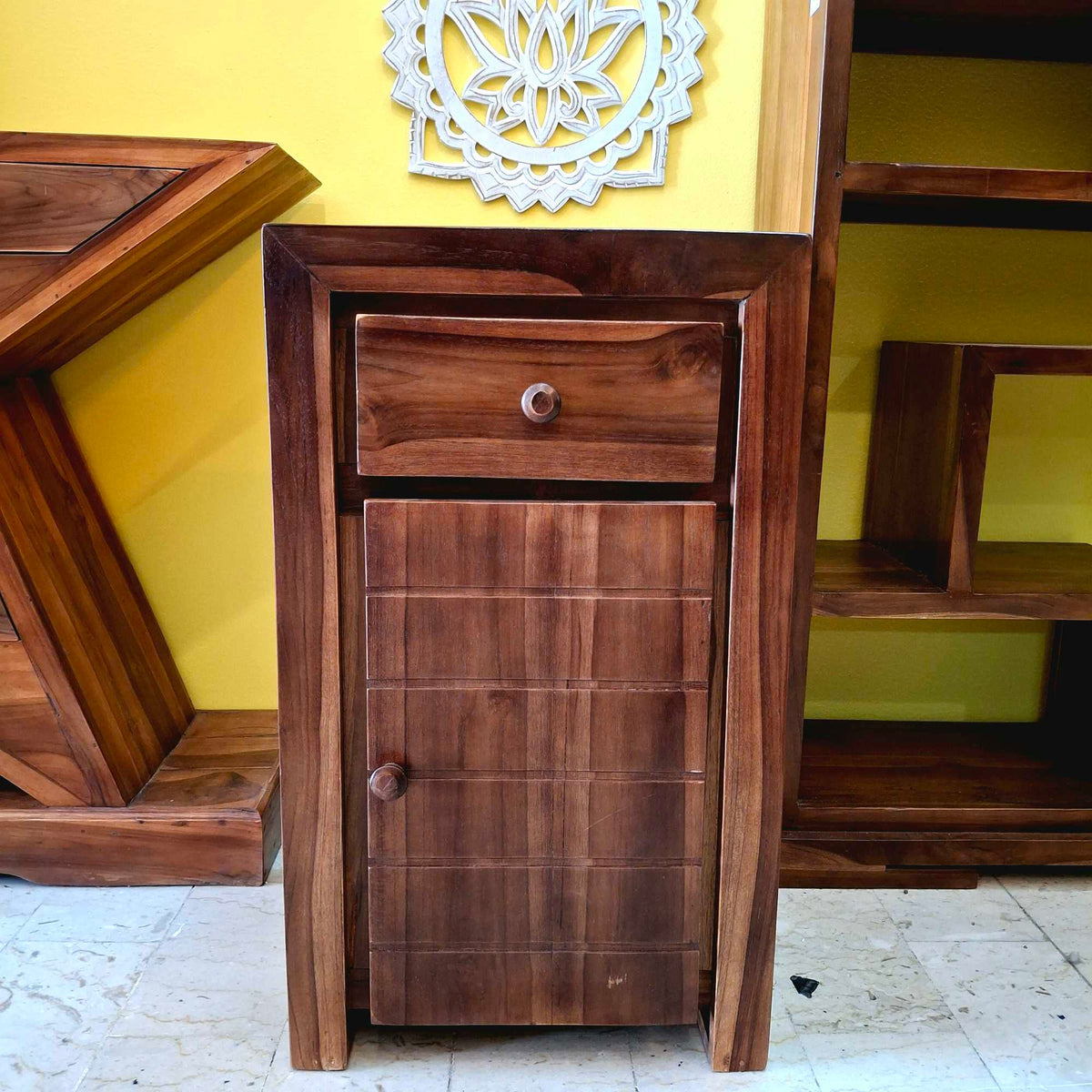 Comodino etnico in legno teak mobiletto bagno