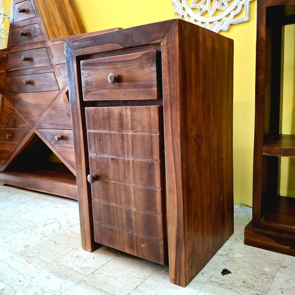 Comodino etnico in legno teak mobiletto bagno