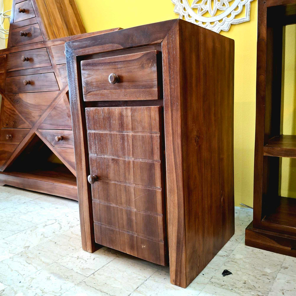 Comodino etnico in legno teak mobiletto bagno
