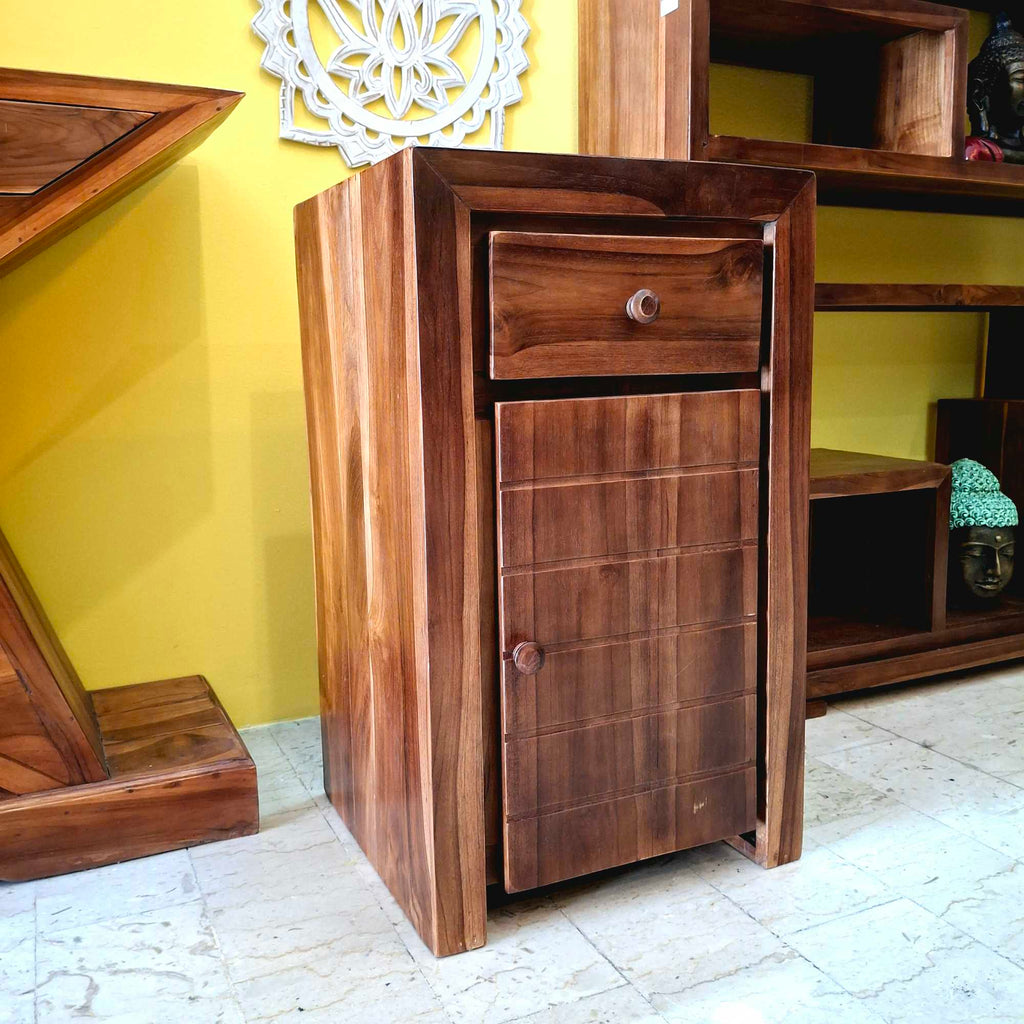 Comodino etnico in legno teak mobiletto bagno