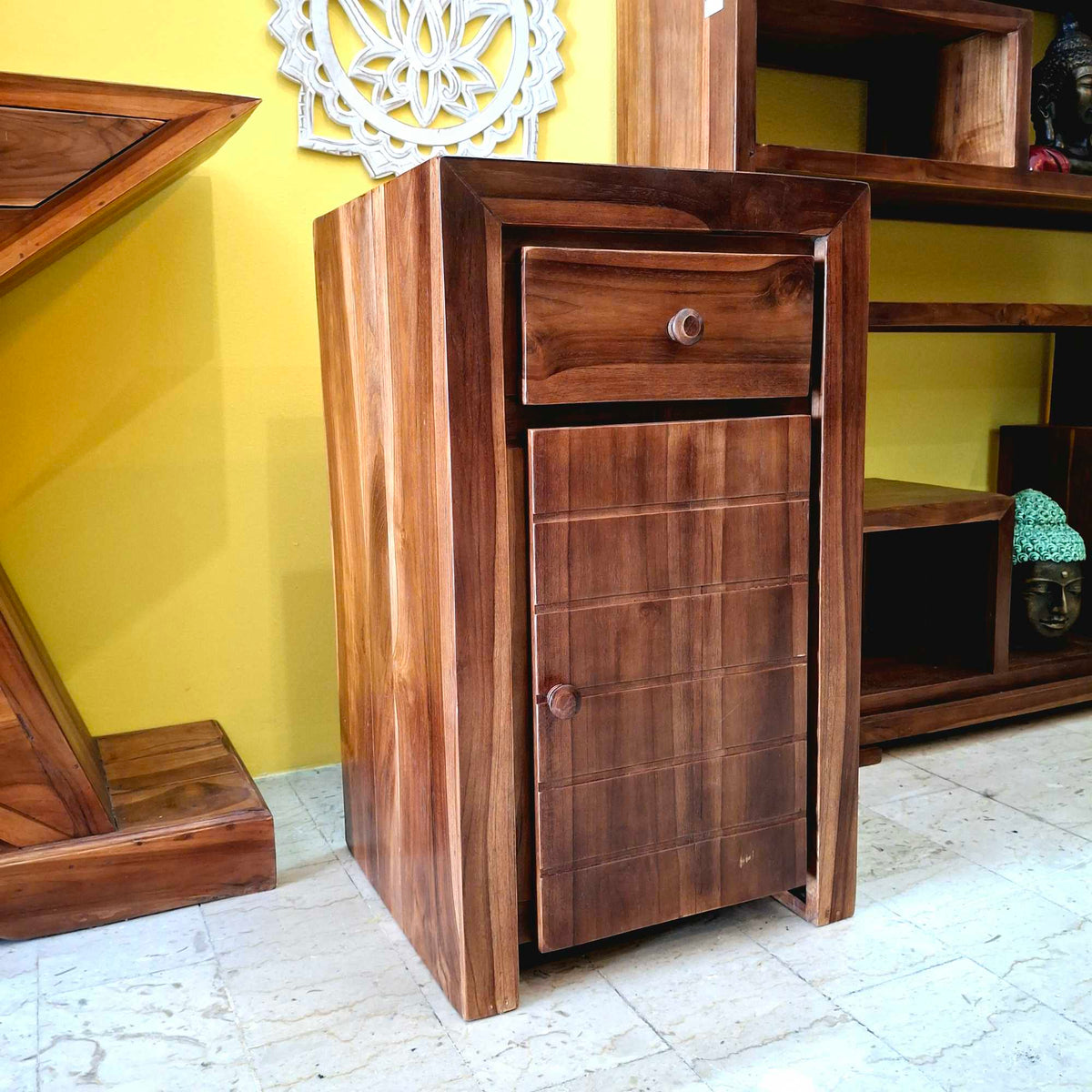 Comodino etnico in legno teak mobiletto bagno