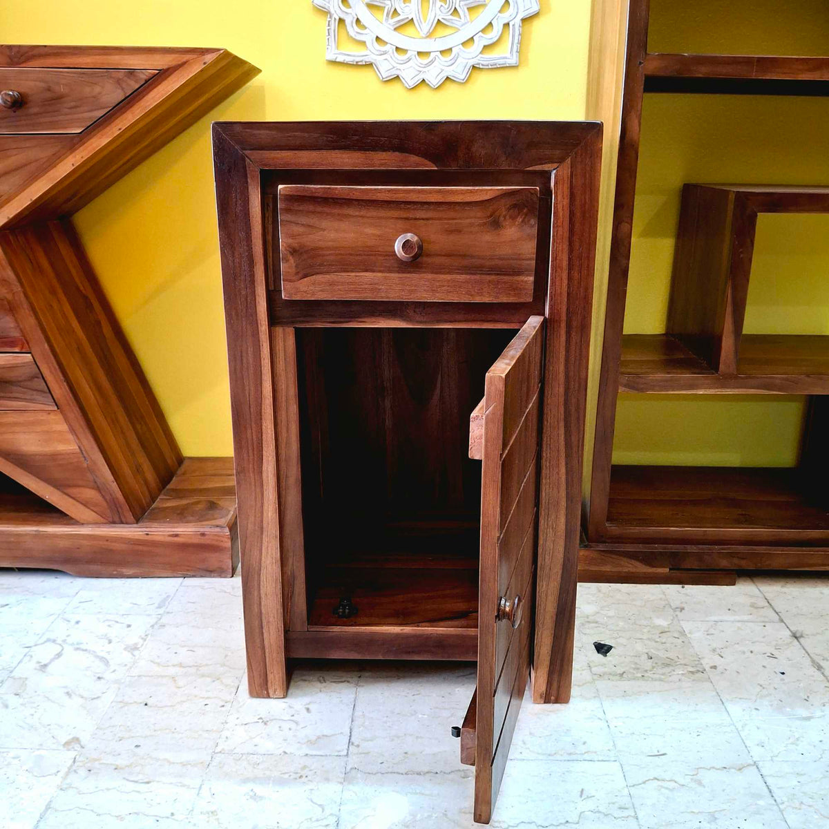 Comodino etnico in legno teak mobiletto bagno